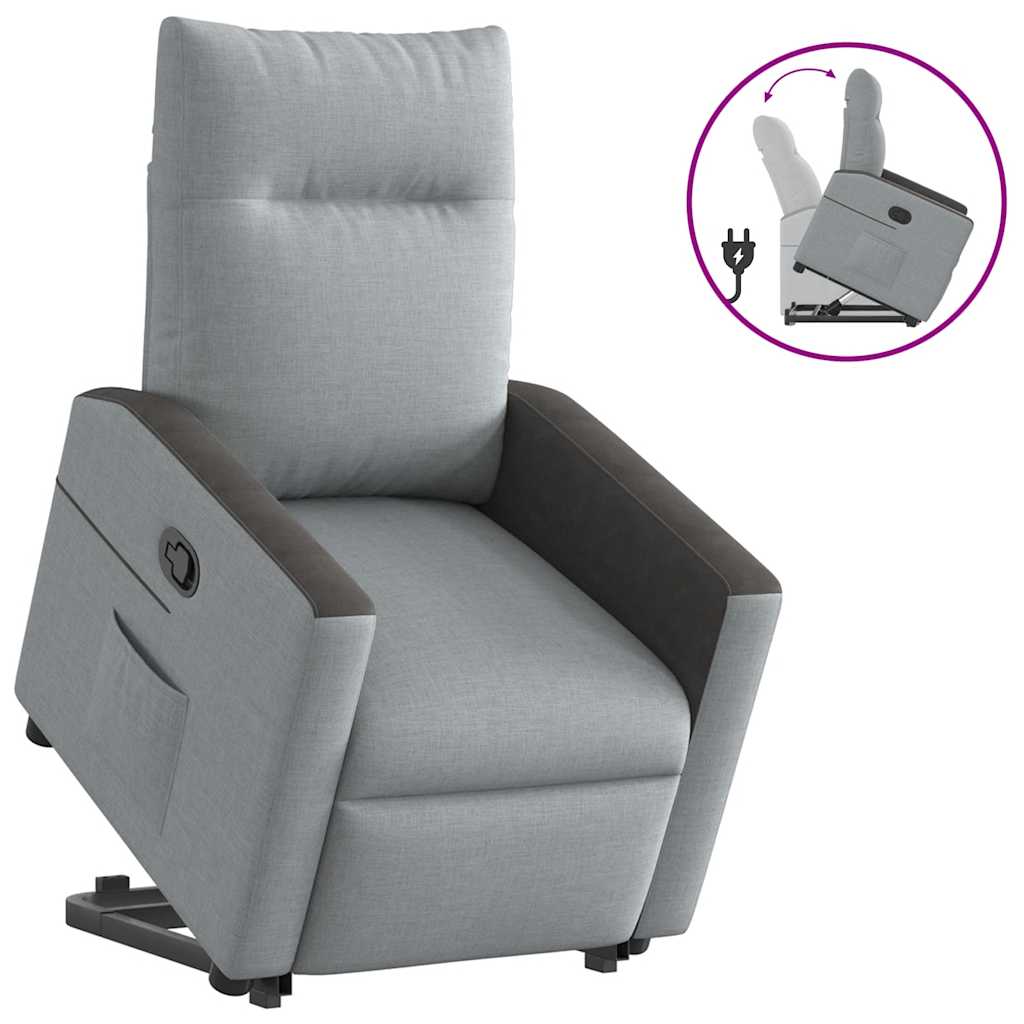 Fauteuil relax avec aide à la verticalisation en tissu gris clair