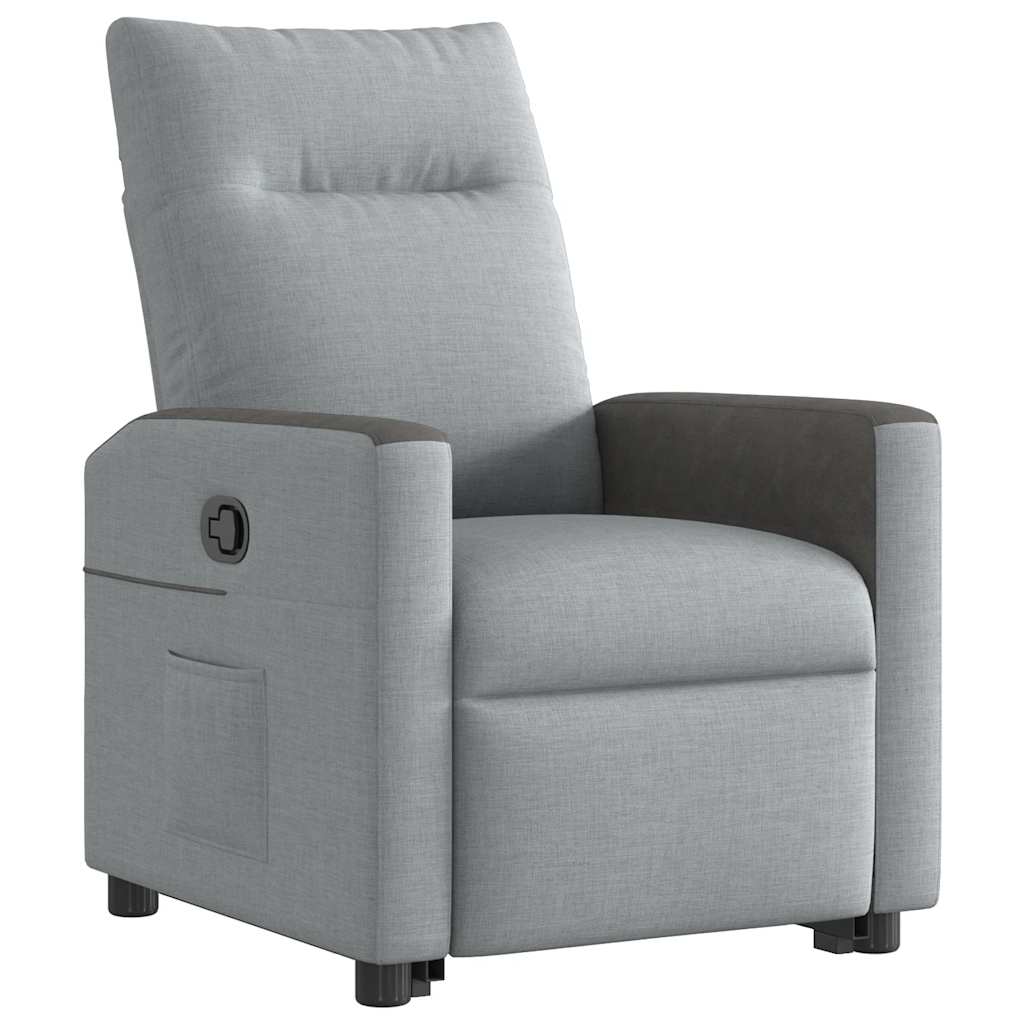 Fauteuil relax avec aide à la verticalisation en tissu gris clair
