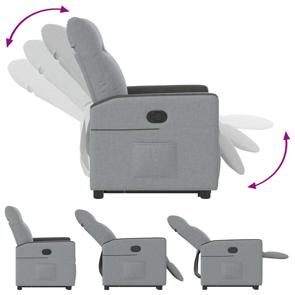 Fauteuil relax avec aide à la verticalisation en tissu gris clair