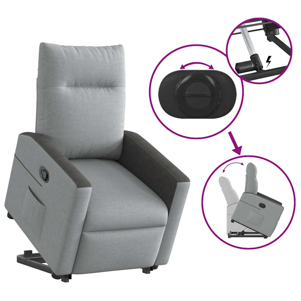 Fauteuil relax avec aide à la verticalisation en tissu gris clair