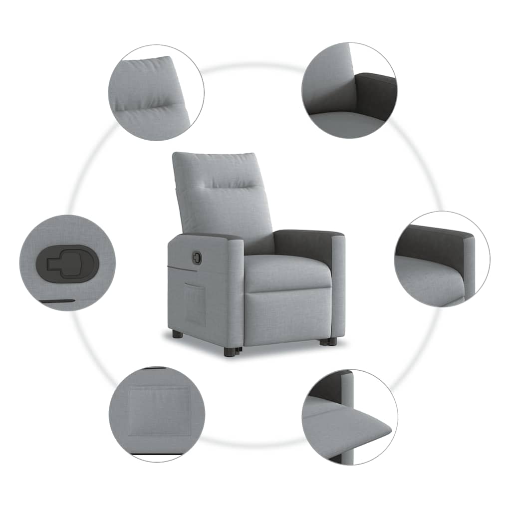 Fauteuil relax avec aide à la verticalisation en tissu gris clair