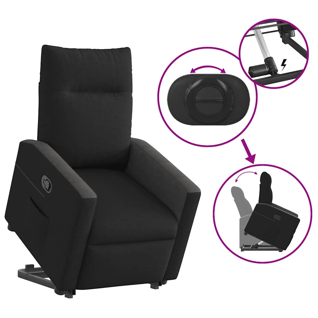 Fauteuil inclinable avec aide à la verticalisation en tissu noir