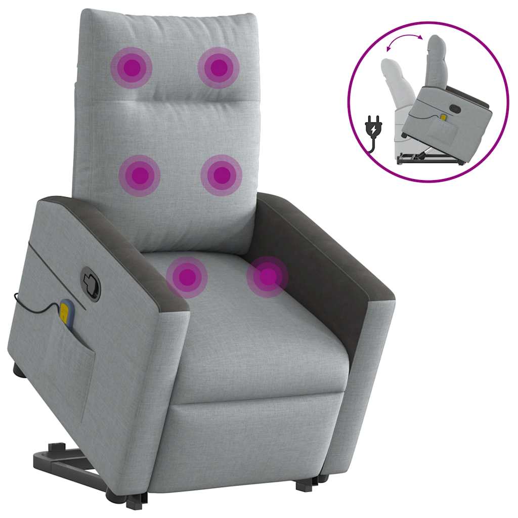 Fauteuil de massage avec aide à la verticalisation en tissu gris clair