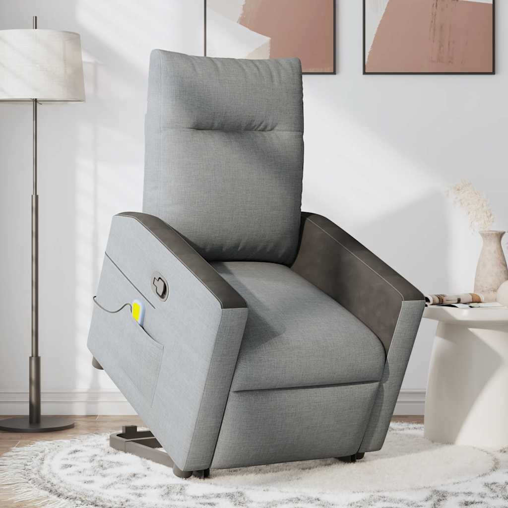 Fauteuil de massage avec aide à la verticalisation en tissu gris clair