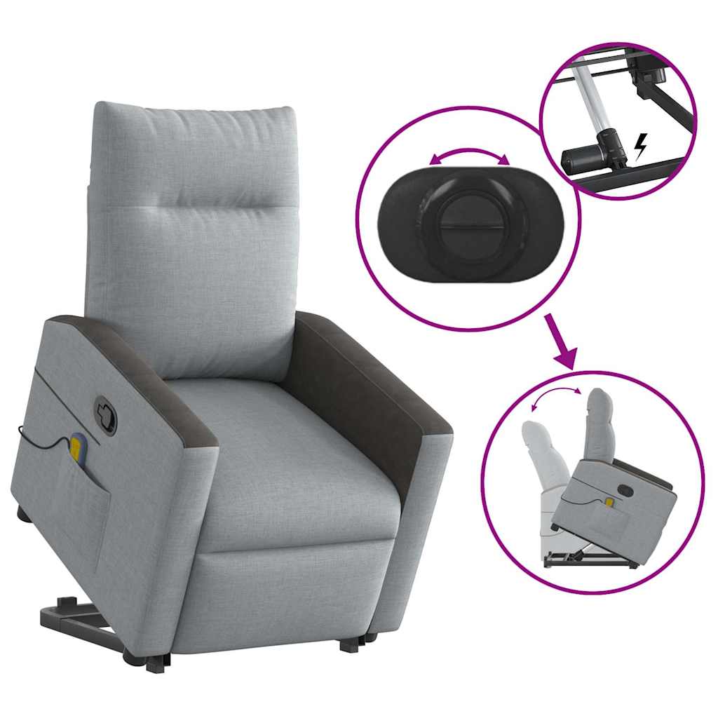 Fauteuil de massage avec aide à la verticalisation en tissu gris clair