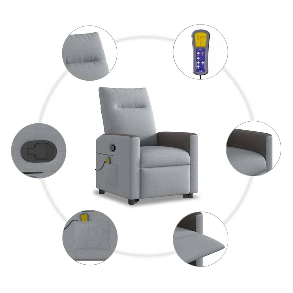 Fauteuil de massage avec aide à la verticalisation en tissu gris clair