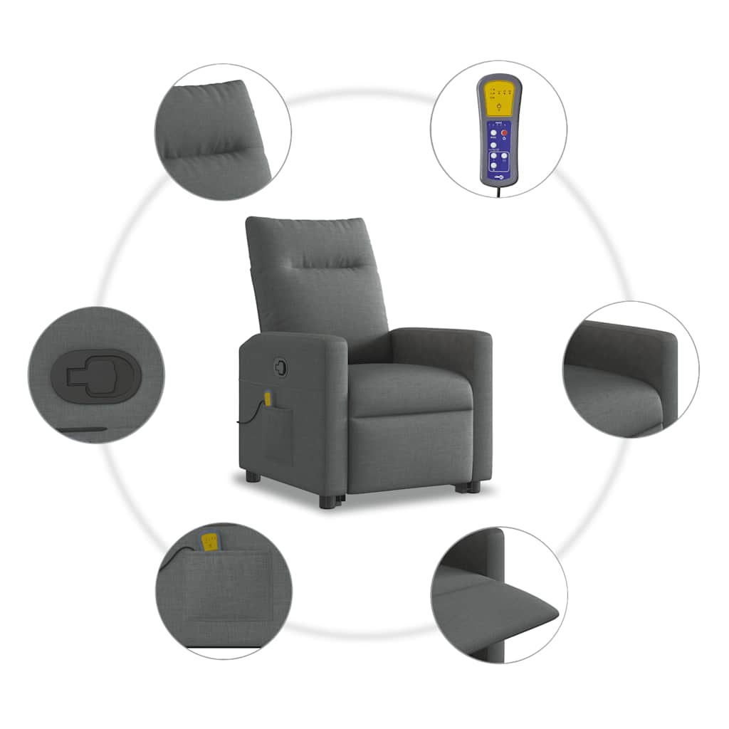 Fauteuil de massage avec aide au verticalisation en tissu gris foncé