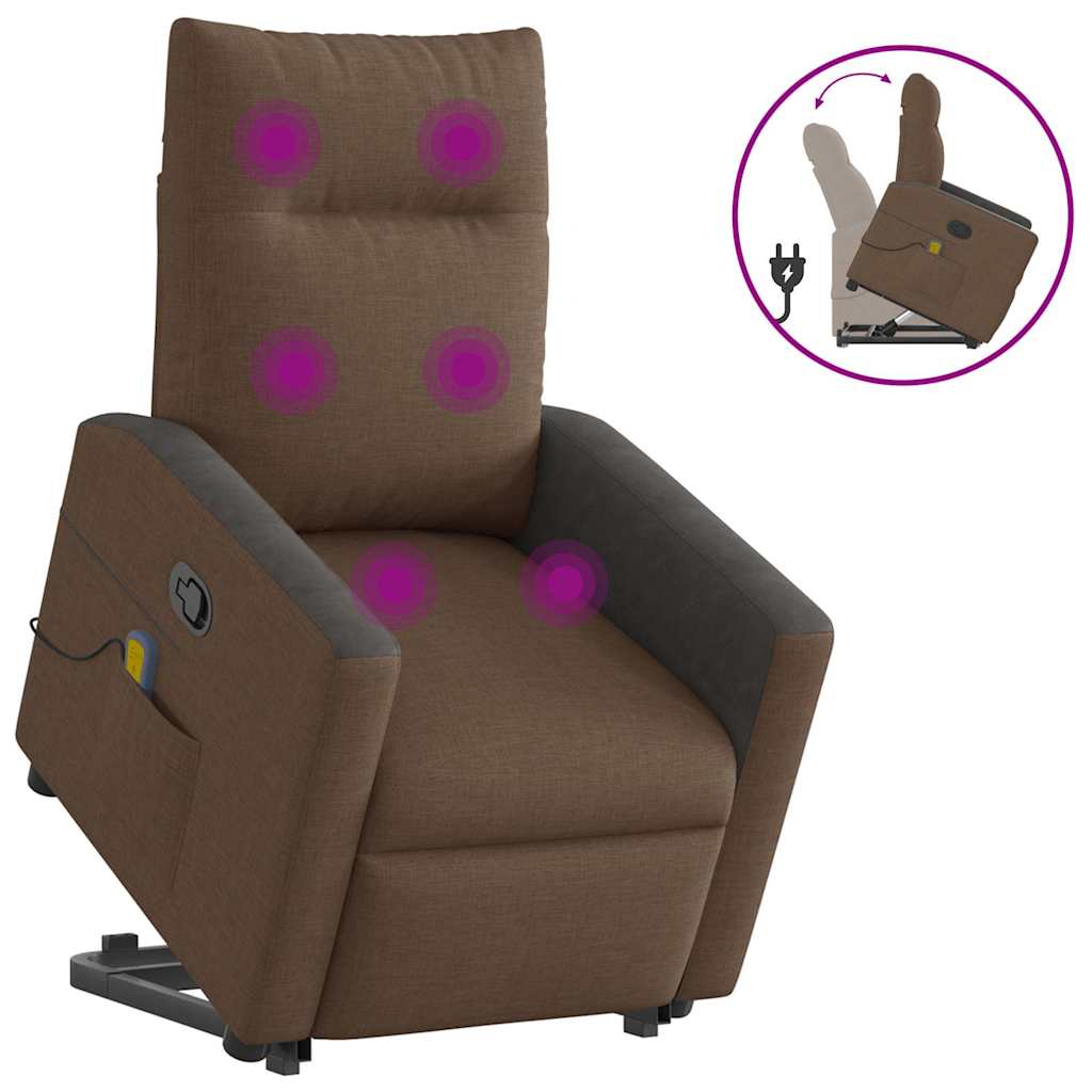 Fauteuil de massage avec aide à la verticalisation en tissu marron