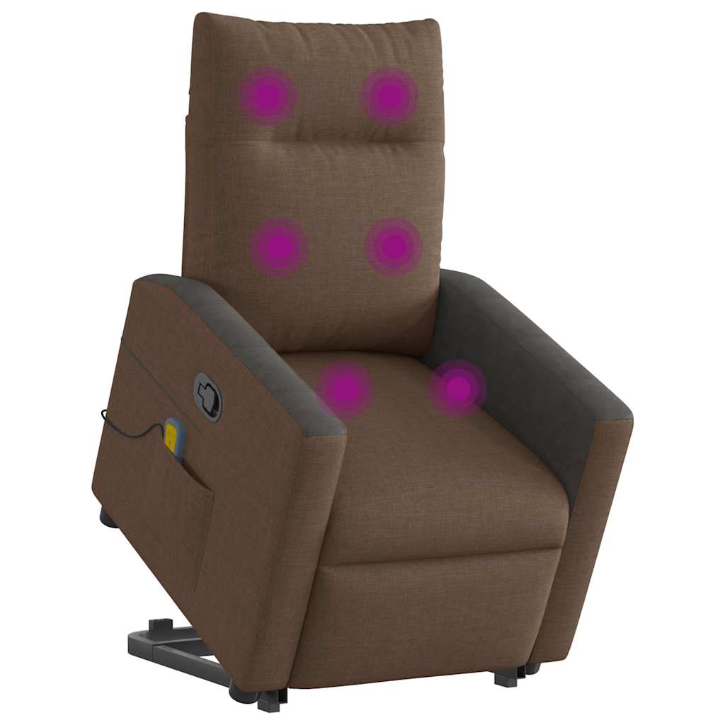 Fauteuil de massage avec aide à la verticalisation en tissu marron