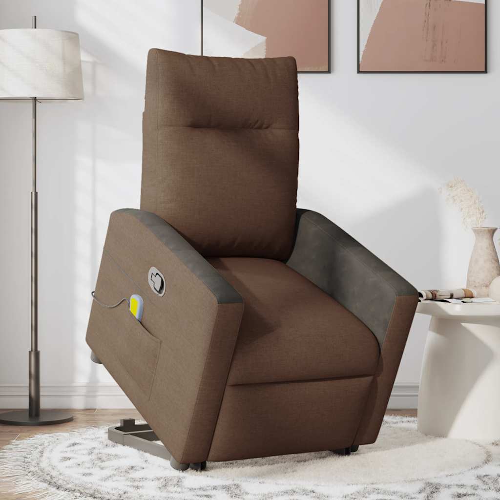 Fauteuil de massage avec aide à la verticalisation en tissu marron