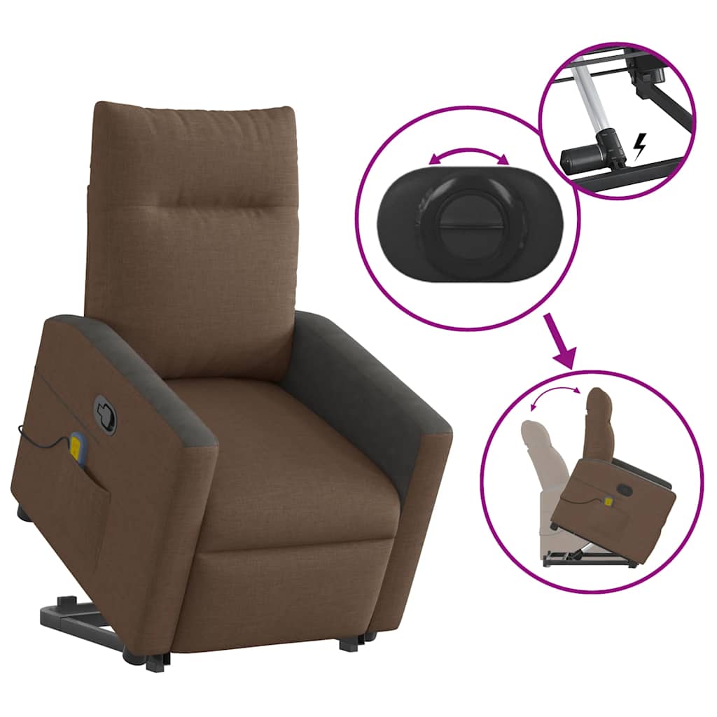 Fauteuil de massage avec aide à la verticalisation en tissu marron