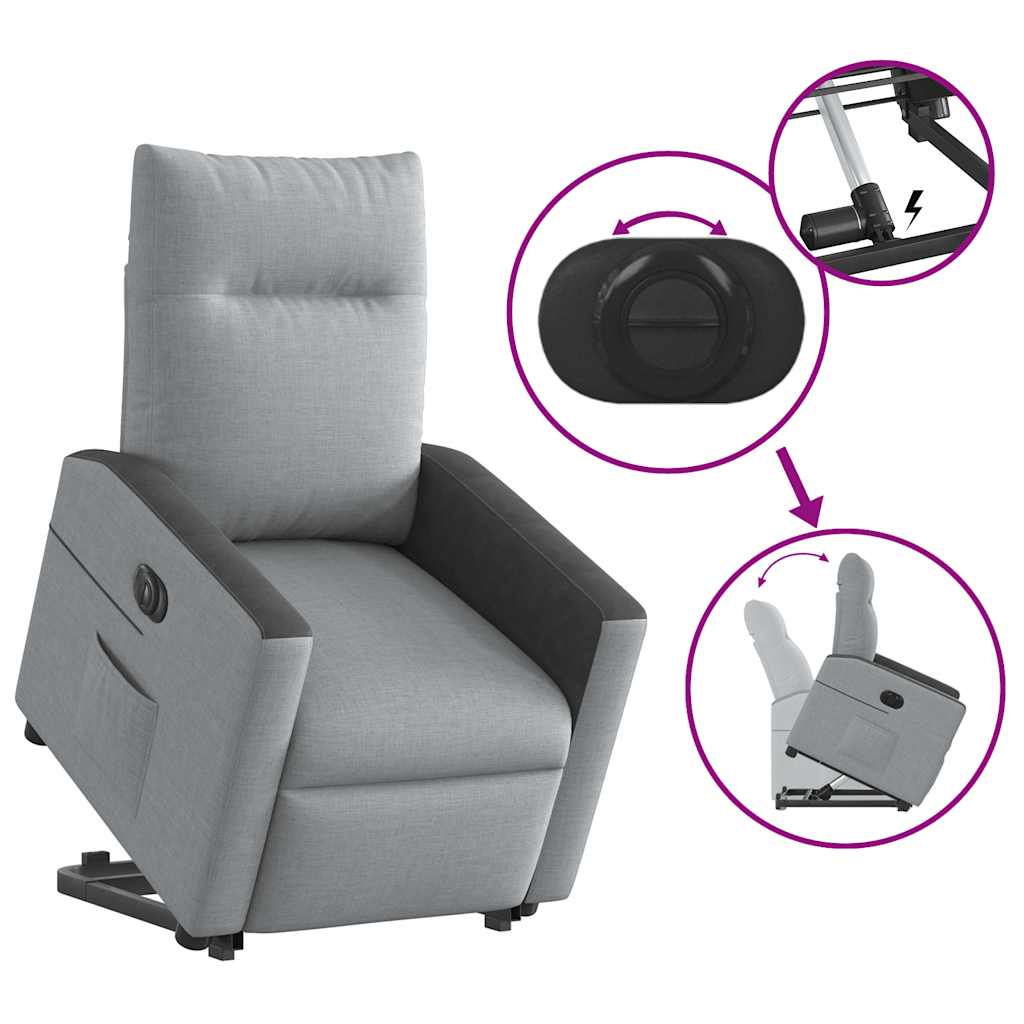 Fauteuil relax avec releveur électrique en tissu gris clair