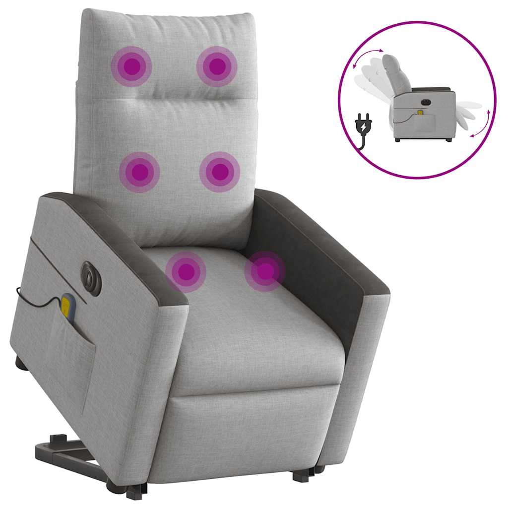 Fauteuil de massage avec aide électrique au verticalisation, tissu gris nuage