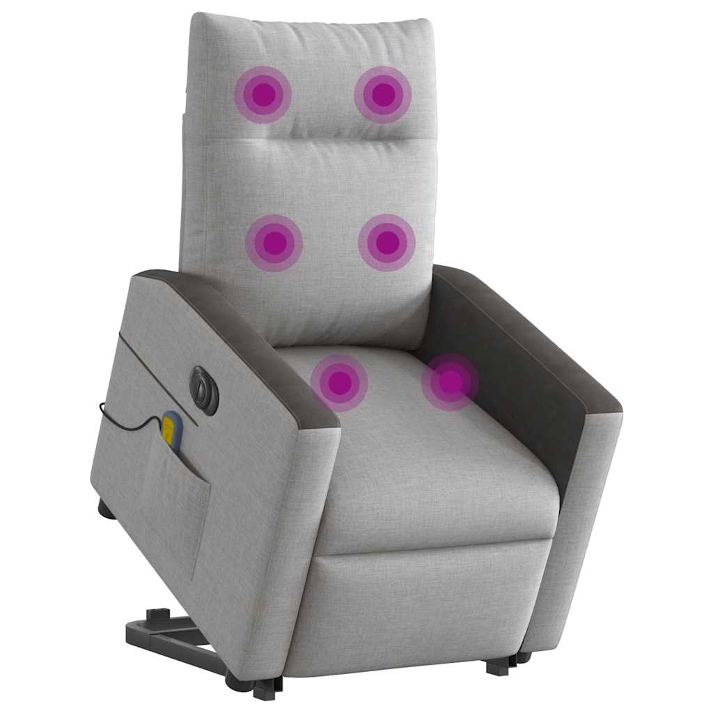 Fauteuil de massage avec aide électrique au verticalisation, tissu gris nuage