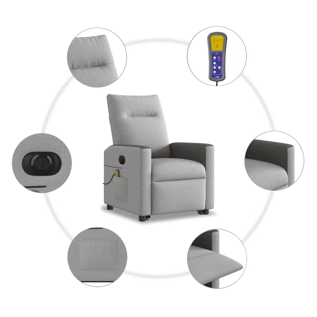 Fauteuil de massage avec aide électrique au verticalisation, tissu gris nuage