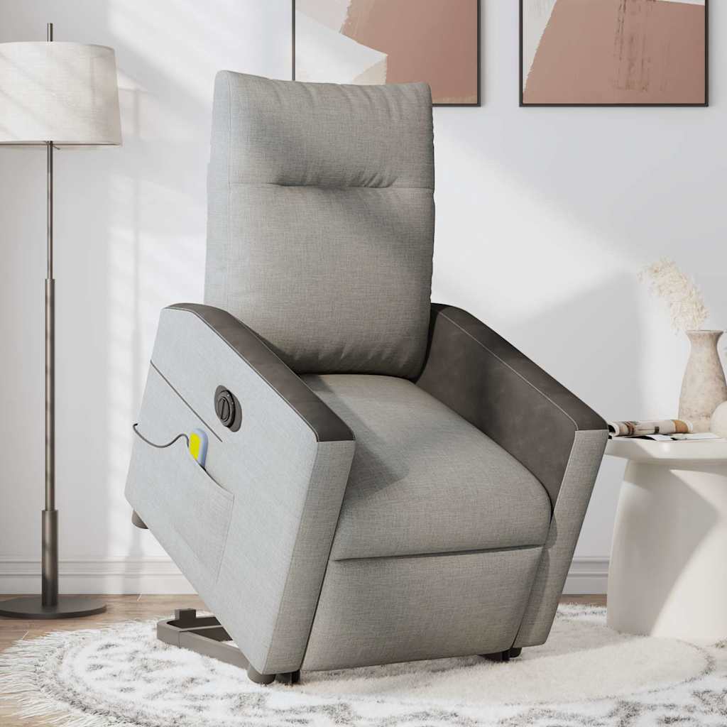 Fauteuil de massage avec aide électrique au verticalisation, tissu gris nuage