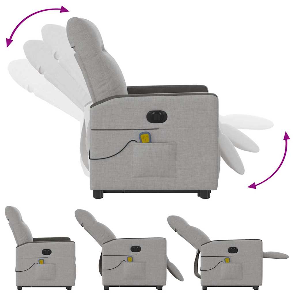 Fauteuil de massage avec aide électrique au verticalisation, tissu gris nuage
