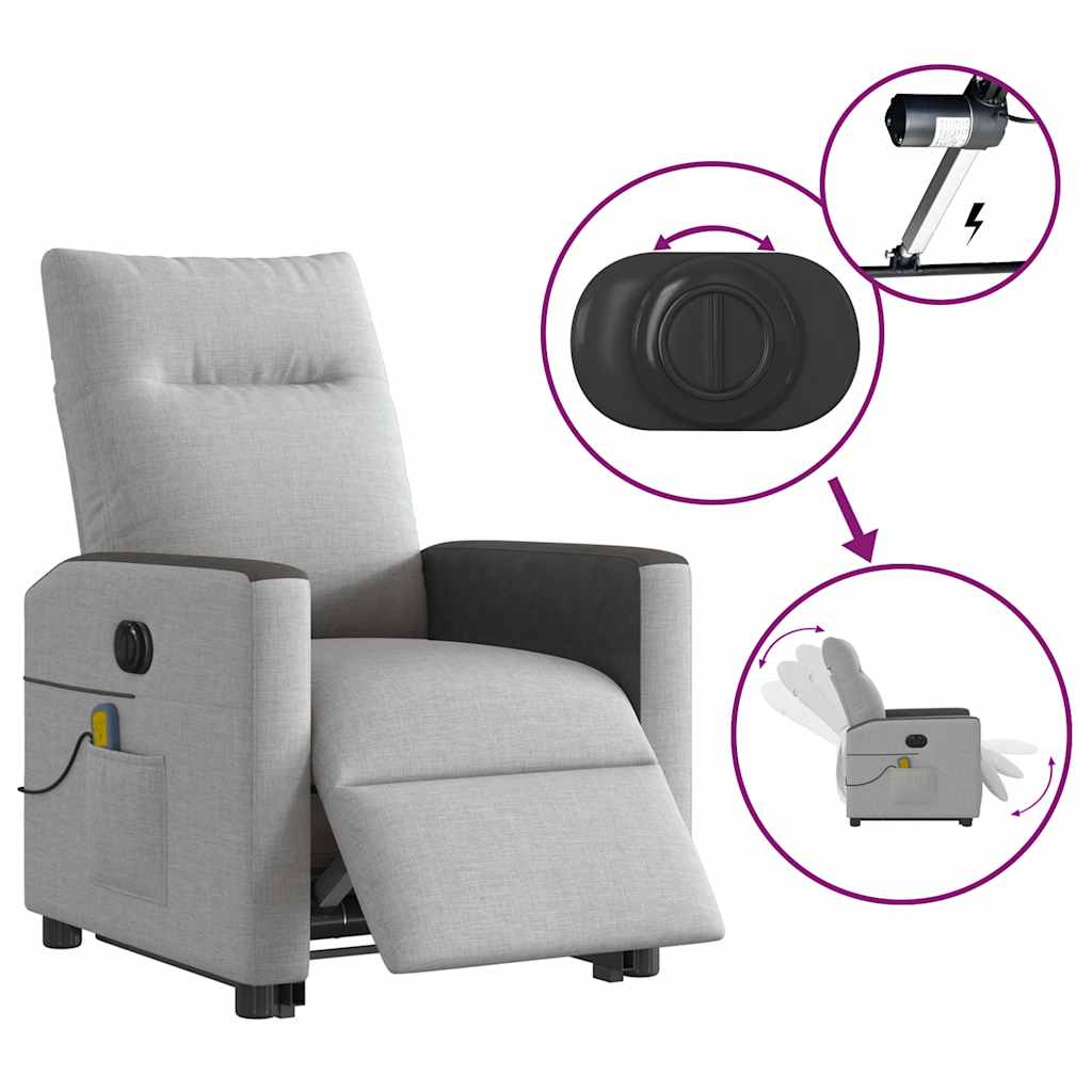 Fauteuil de massage avec aide électrique au verticalisation, tissu gris nuage