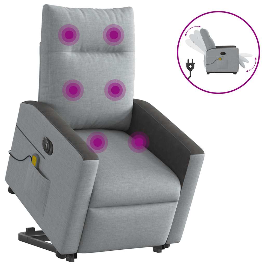 Fauteuil de massage électrique avec aide à la verticalisation en tissu gris clair