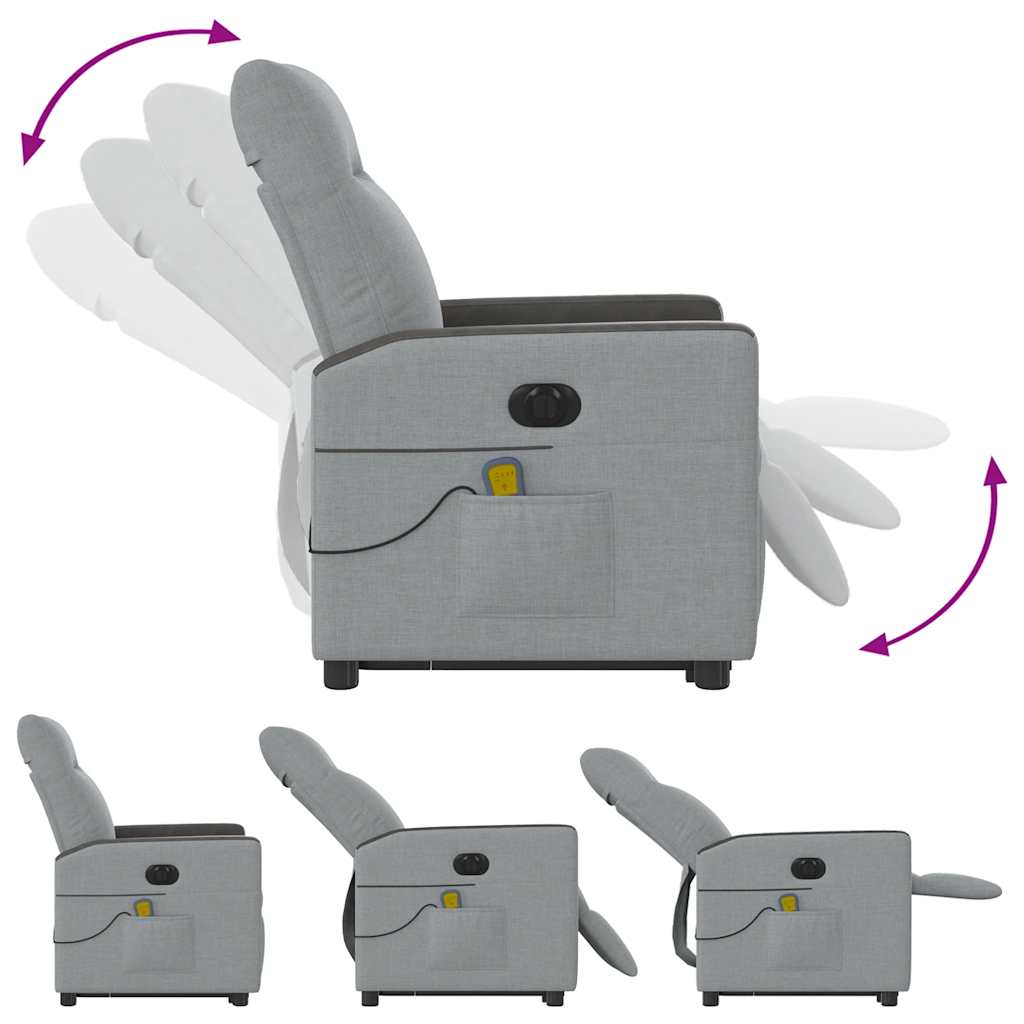 Fauteuil de massage électrique avec aide à la verticalisation en tissu gris clair