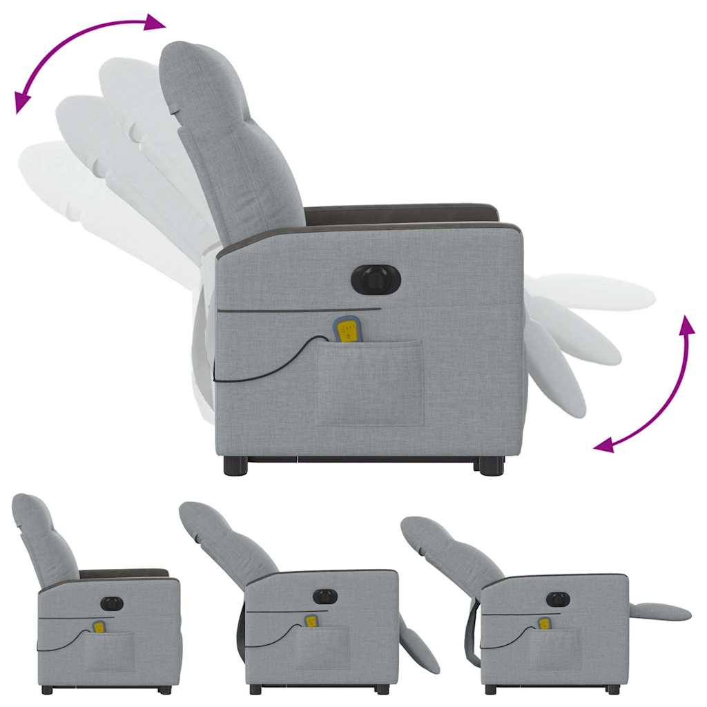 Fauteuil de massage électrique avec aide à la verticalisation en tissu gris clair