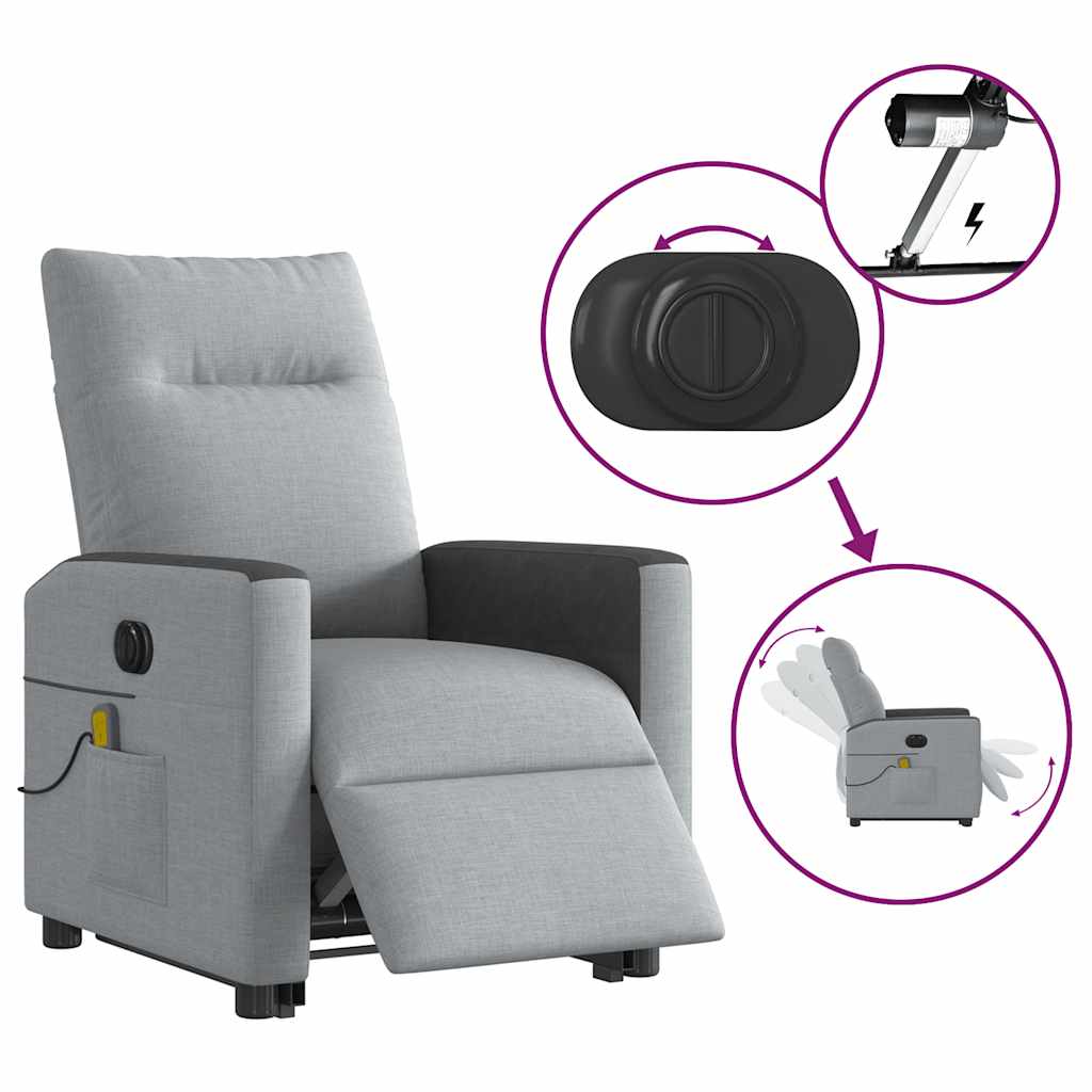 Fauteuil de massage électrique avec aide à la verticalisation en tissu gris clair