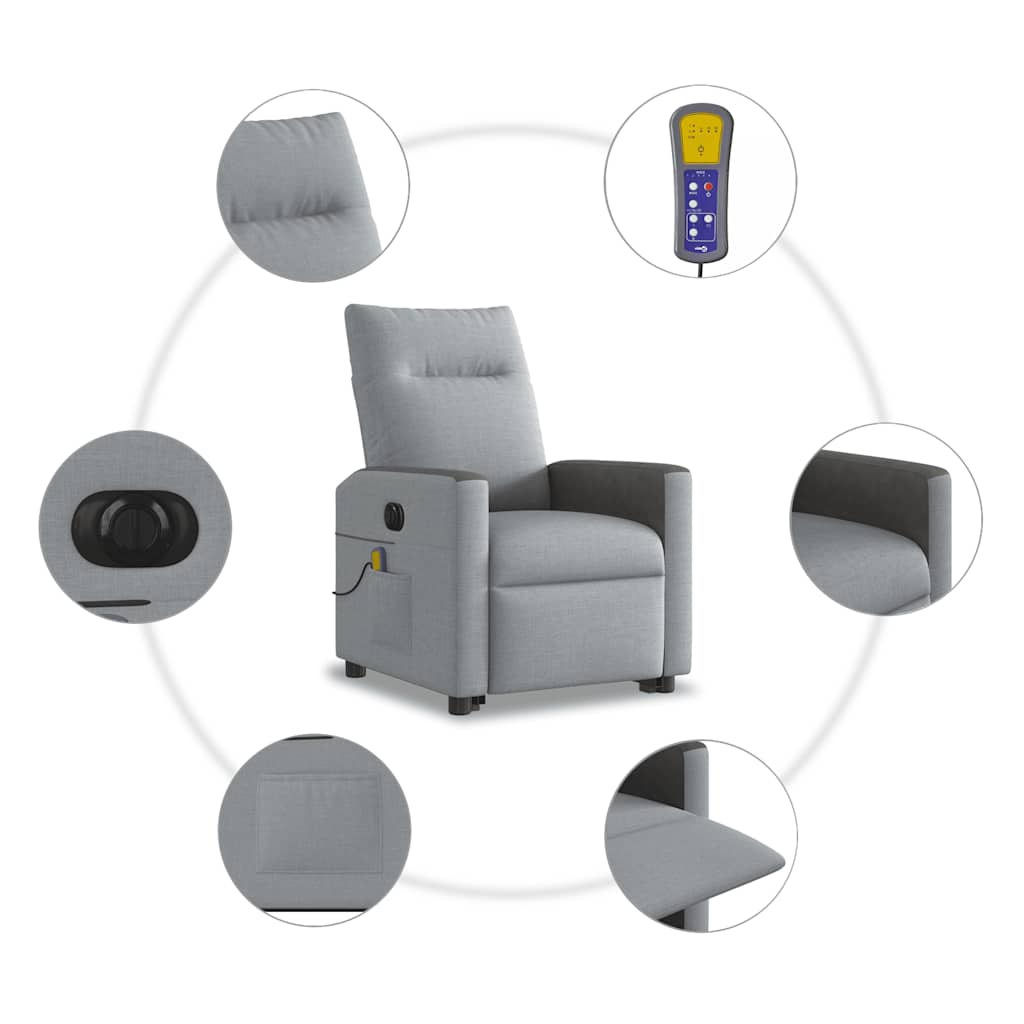 Fauteuil de massage électrique avec aide à la verticalisation en tissu gris clair
