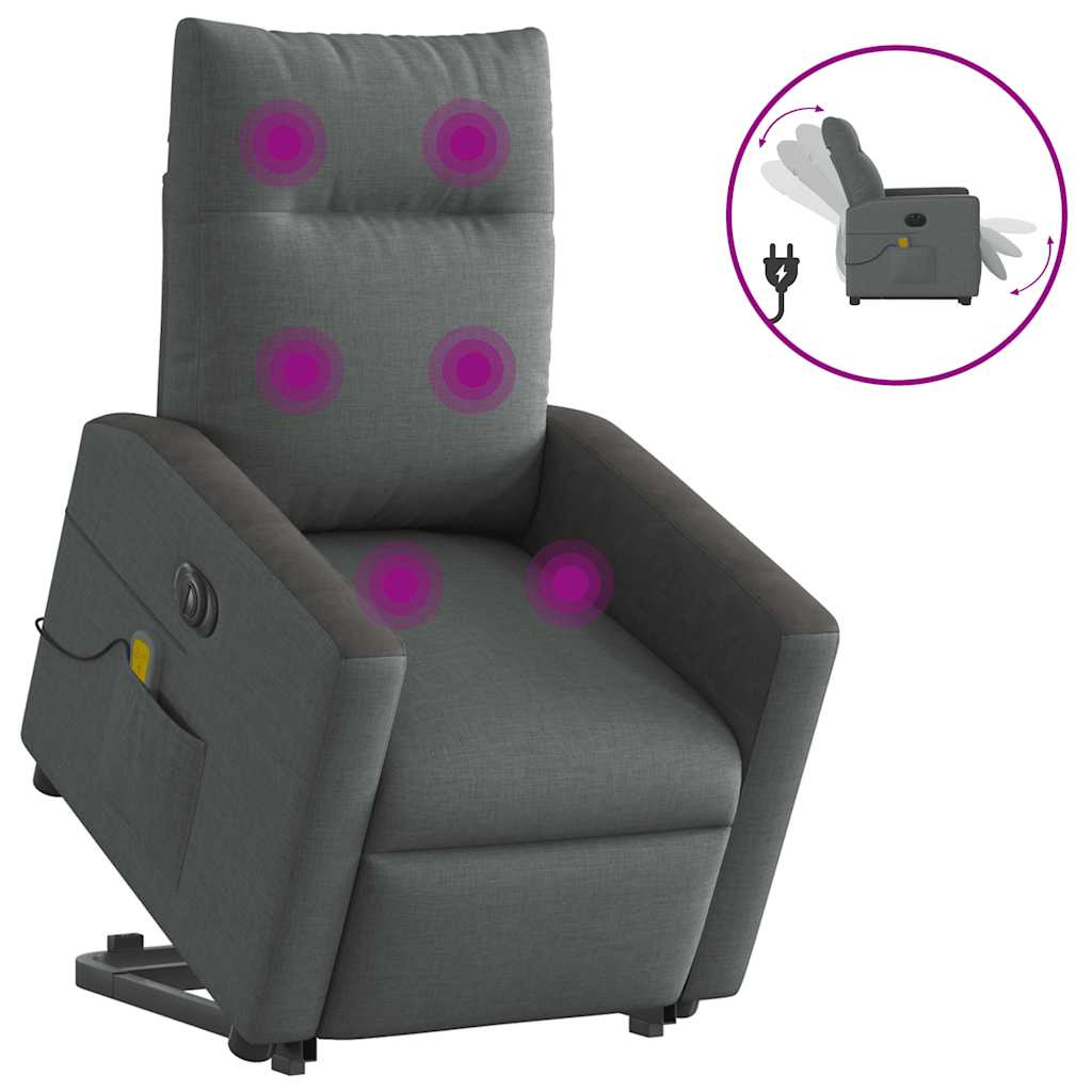 Fauteuil de massage électrique avec aide au verticalisation en tissu gris foncé