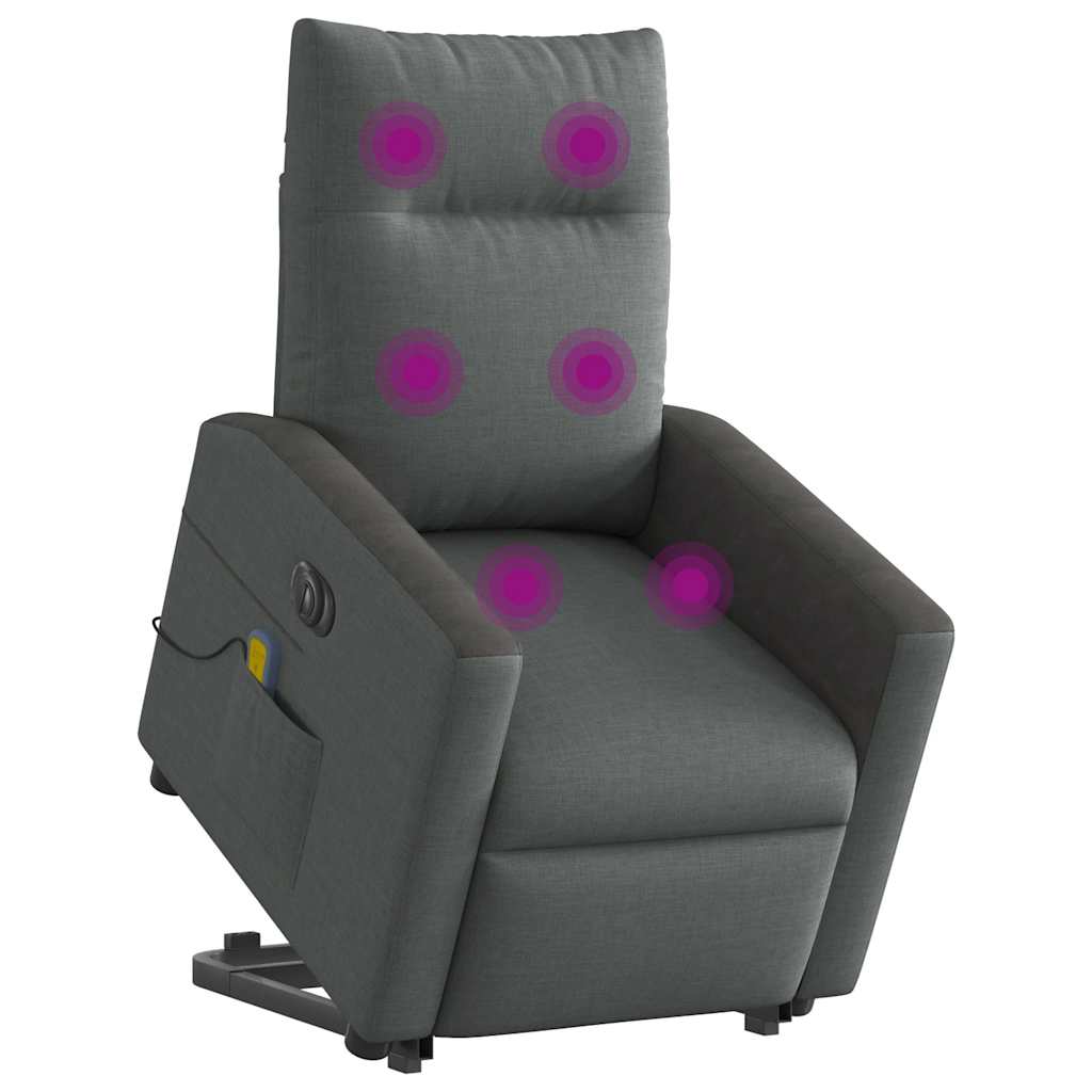 Fauteuil de massage électrique avec aide au verticalisation en tissu gris foncé