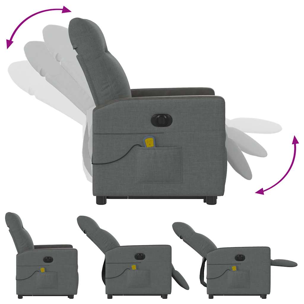 Fauteuil de massage électrique avec aide au verticalisation en tissu gris foncé