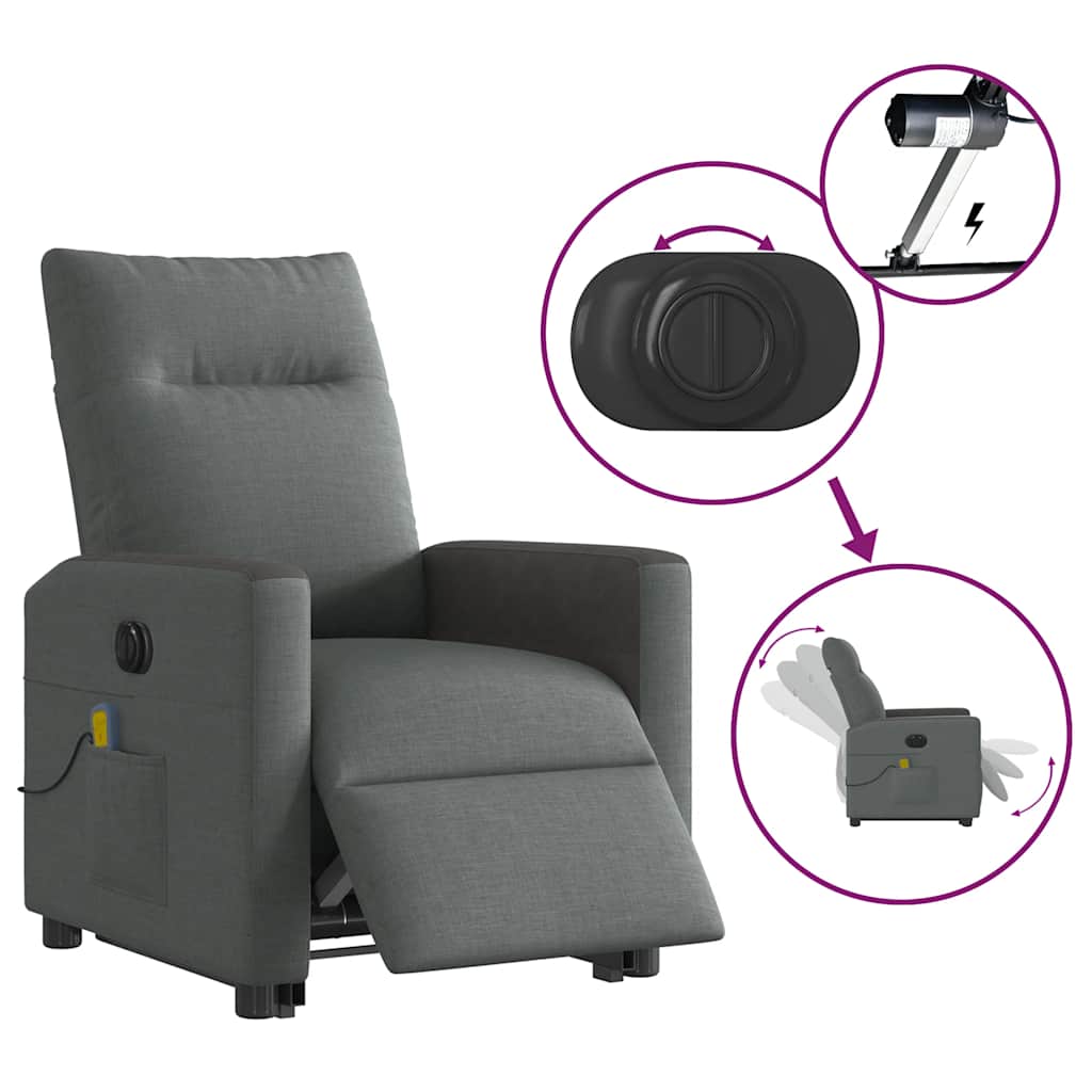 Fauteuil de massage électrique avec aide au verticalisation en tissu gris foncé