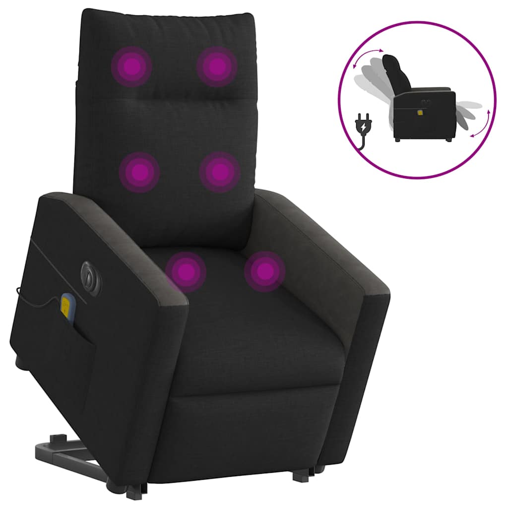 Fauteuil de massage électrique avec aide à la verticalisation, tissu noir