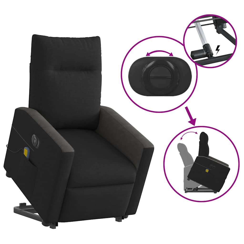 Fauteuil de massage électrique avec aide à la verticalisation, tissu noir