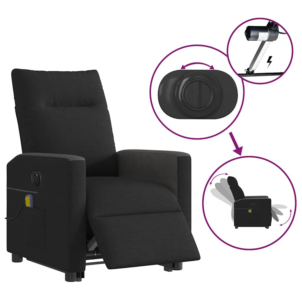 Fauteuil de massage électrique avec aide à la verticalisation, tissu noir