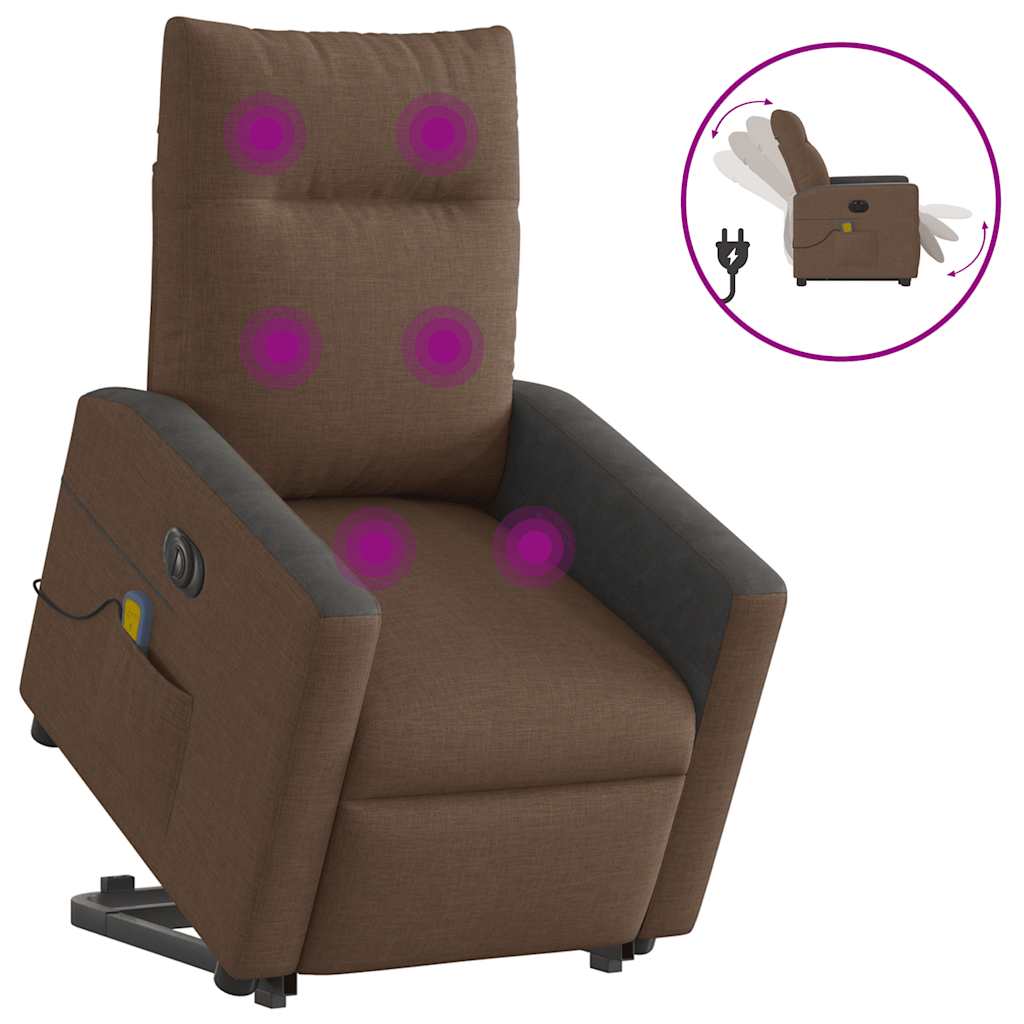 Fauteuil de massage électrique avec aide à la verticalisation en tissu marron
