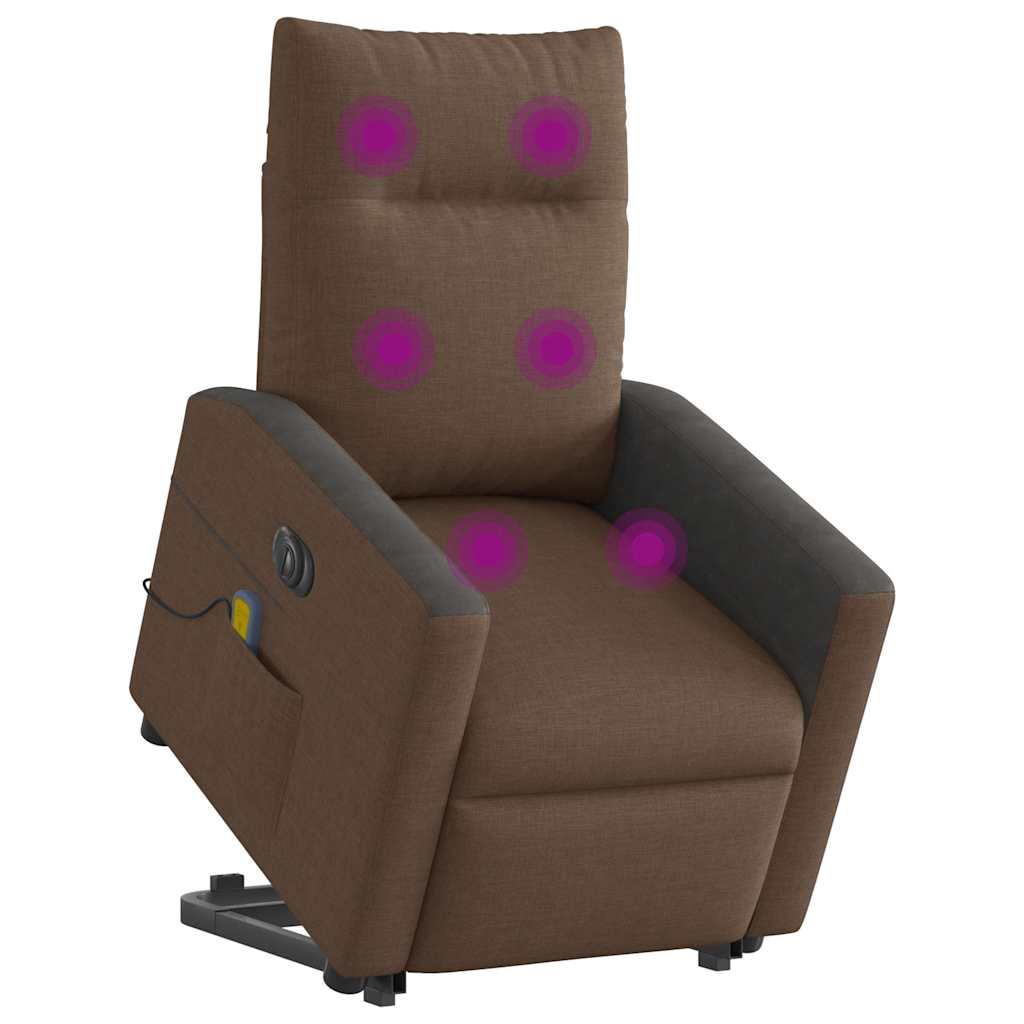 Fauteuil de massage électrique avec aide à la verticalisation en tissu marron