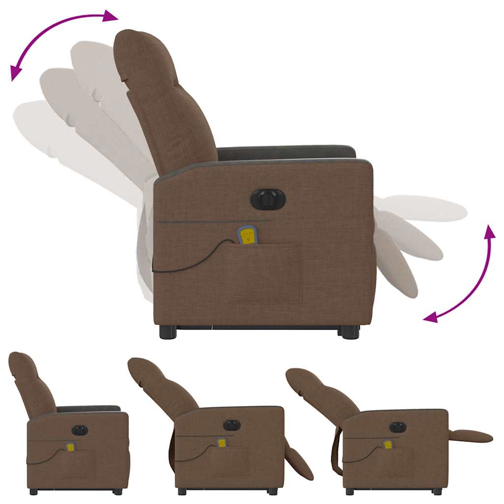Fauteuil de massage électrique avec aide à la verticalisation en tissu marron