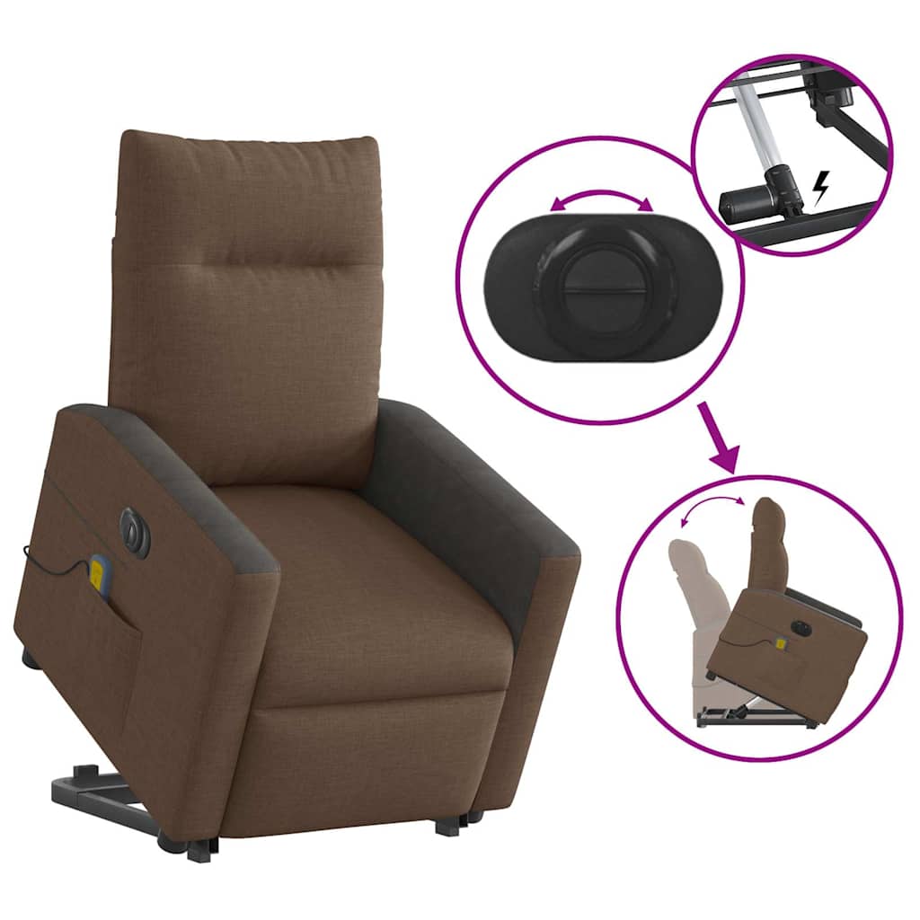 Fauteuil de massage électrique avec aide à la verticalisation en tissu marron