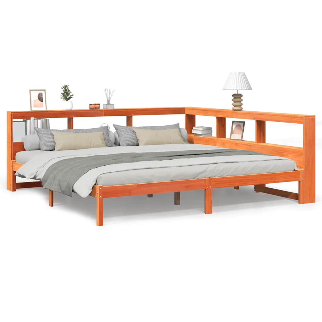Massivholzbett mit Regal ohne Matratze Wachsbraun 200x200 cm