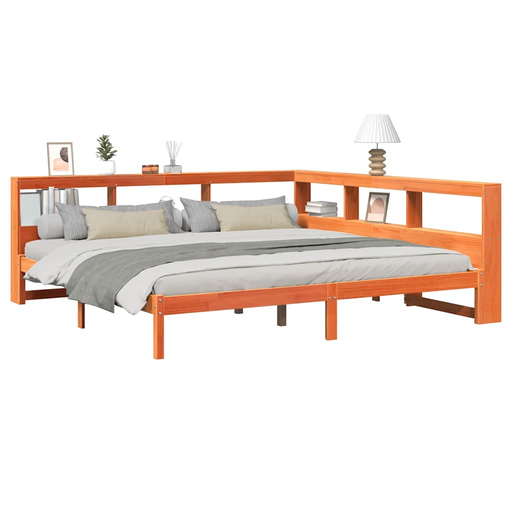Massivholzbett mit Regal ohne Matratze Wachsbraun 200x200 cm
