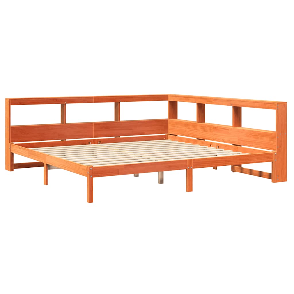 Massivholzbett mit Regal ohne Matratze Wachsbraun 200x200 cm