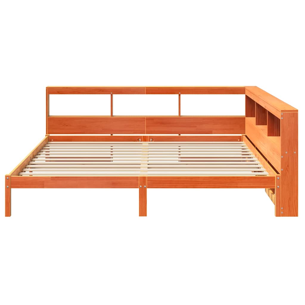 Massivholzbett mit Regal ohne Matratze Wachsbraun 200x200 cm