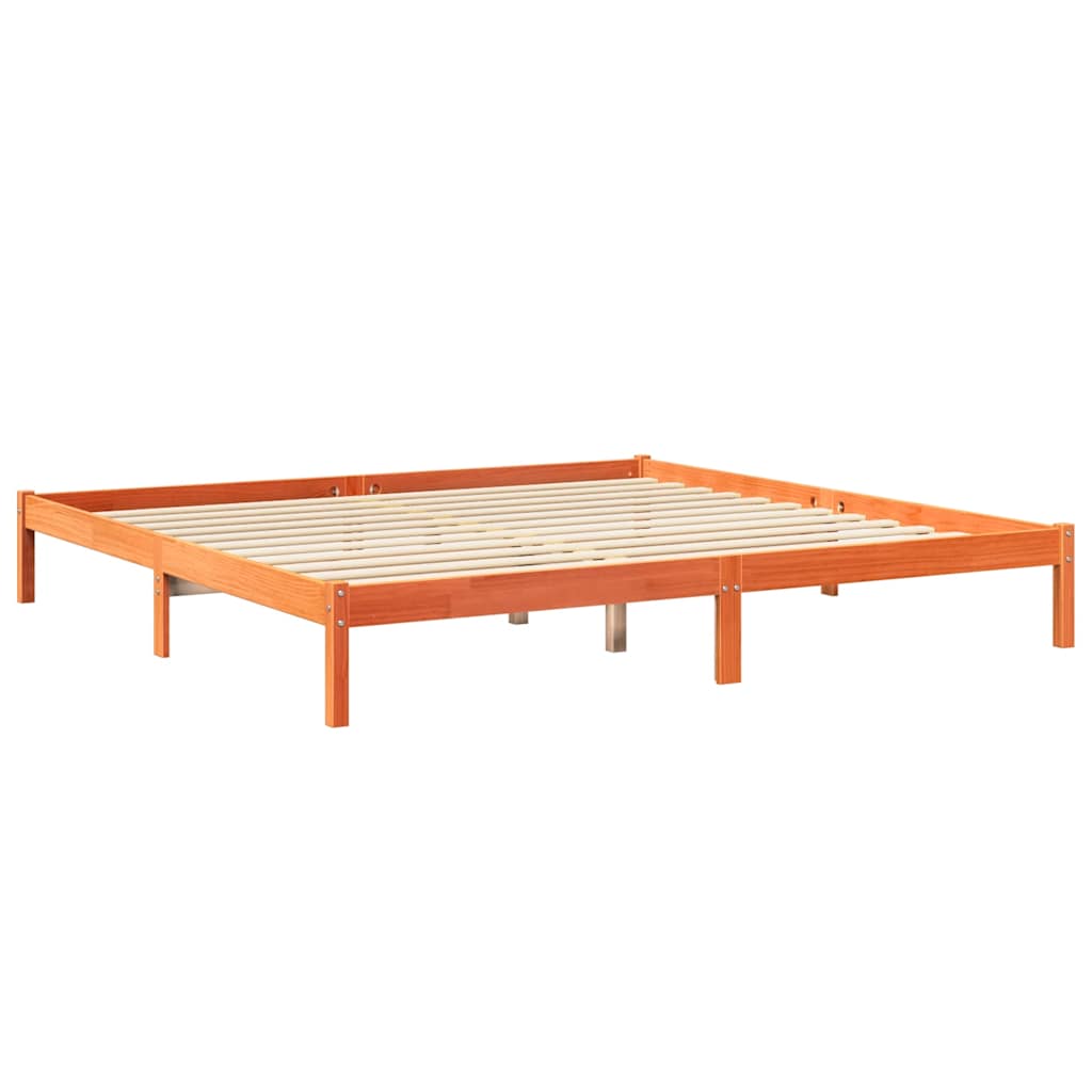 Massivholzbett mit Regal ohne Matratze Wachsbraun 200x200 cm