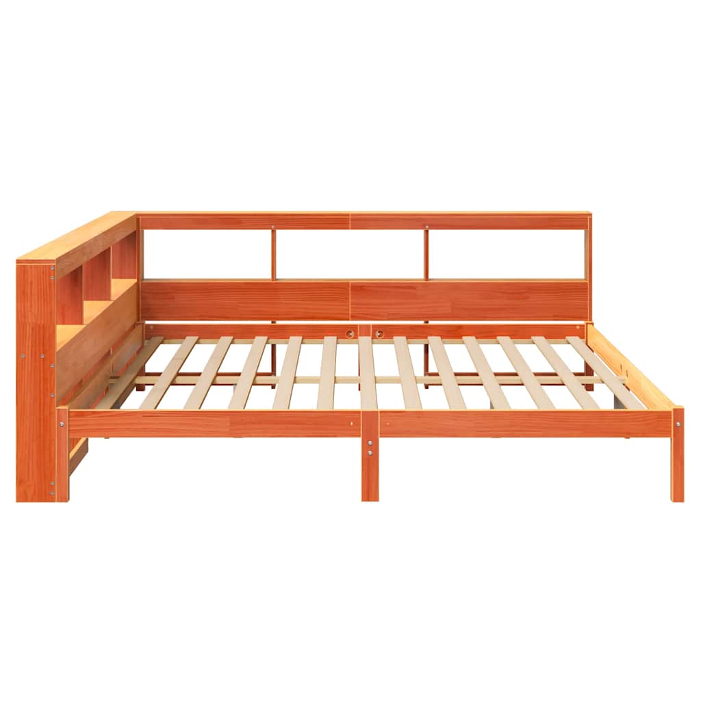 Massivholzbett mit Regal ohne Matratze Wachsbraun 200x200 cm
