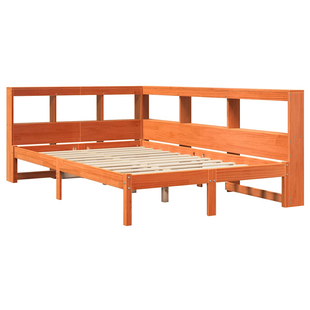 Massivholzbett mit Regal ohne Matratze Wachsbraun 120x200 cm