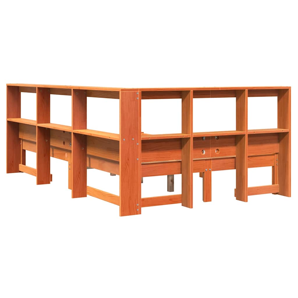 Massivholzbett mit Regal ohne Matratze Wachsbraun 120x200 cm