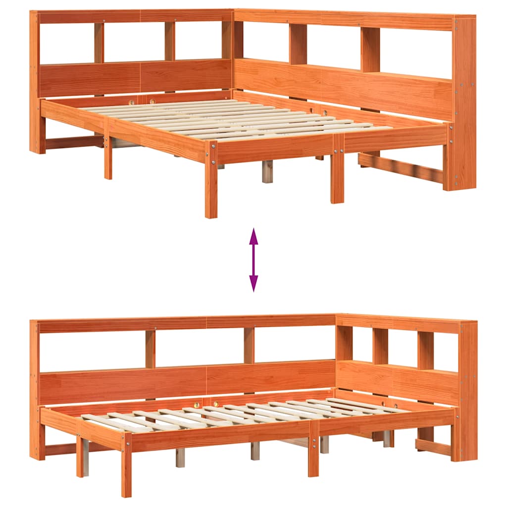 Massivholzbett mit Regal ohne Matratze Wachsbraun 120x200 cm