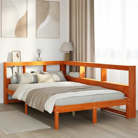 Massivholzbett mit Regal ohne Matratze Wachsbraun 120x200 cm