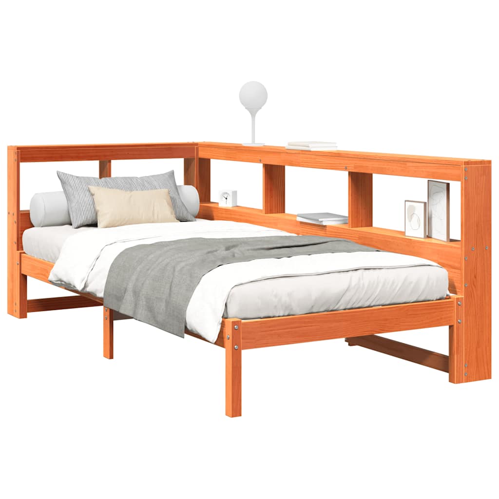 Massivholzbett mit Regal ohne Matratze Wachsbraun 90x200 cm