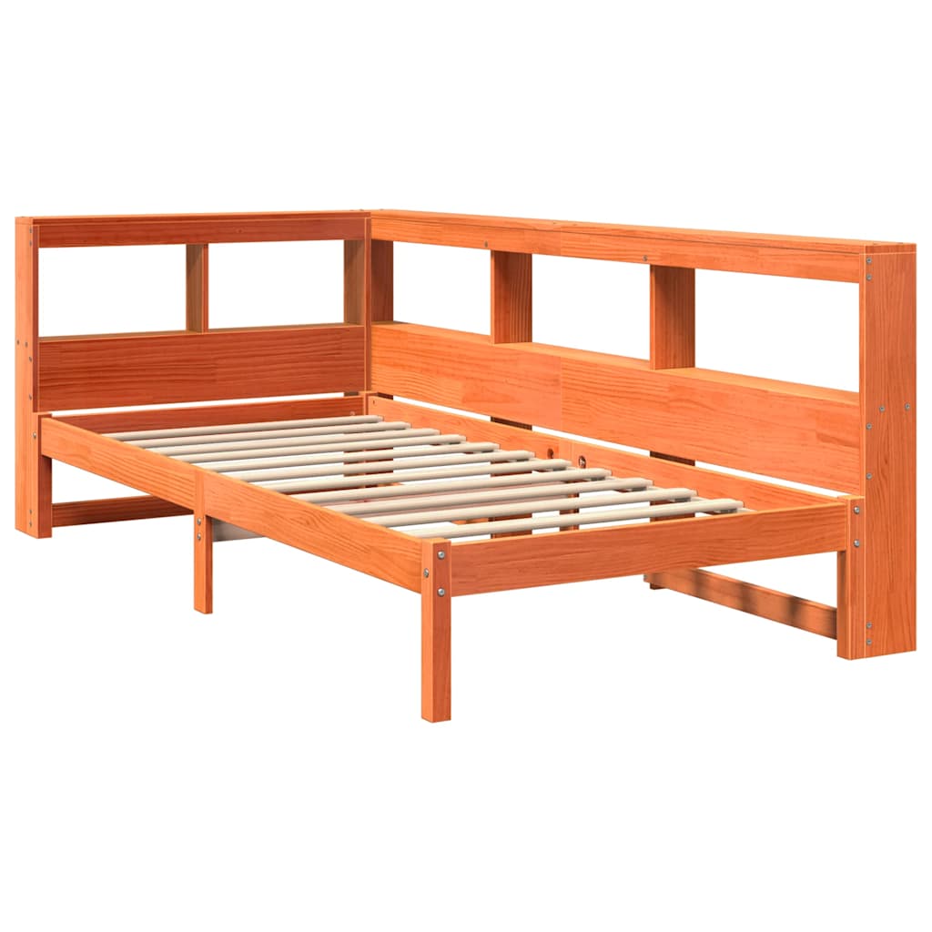 Massivholzbett mit Regal ohne Matratze Wachsbraun 90x200 cm